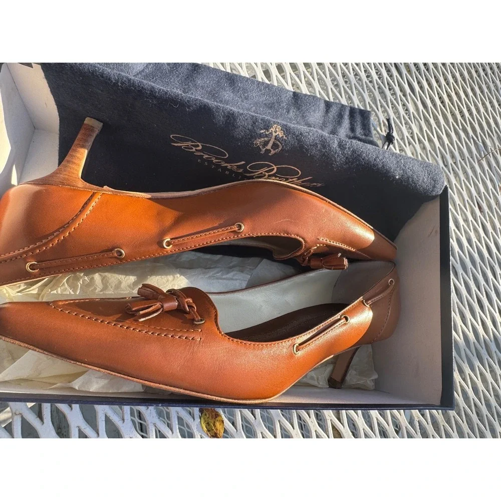Brooks Brothers Leather Heels Shoes Womens 6,5 cognac color ITALY RET $ 288